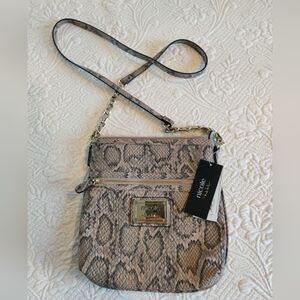 Nicole Snake Print Crossbody Bag in Beige and Brown